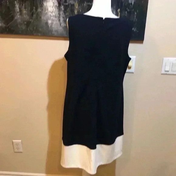 DKNY Navy & White Color Block Midi Tank Dress w/Silver Logo Side Buttons-Size 16 - Picture 2 of 11